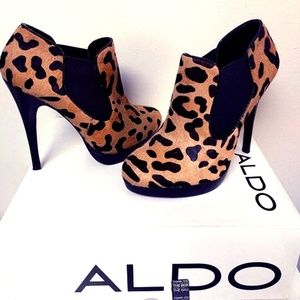 Aldo leopard print calf hair ankle booties